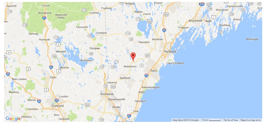 Waterboro, Maine home base for Steelgrave Magic, map
