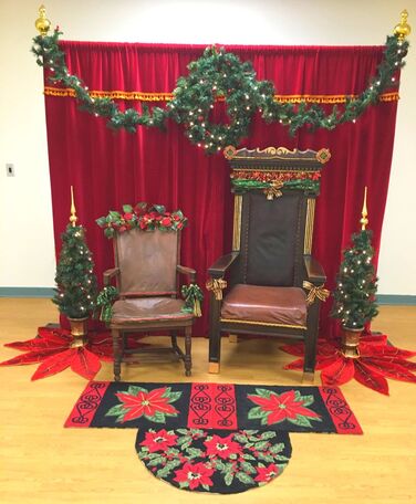 Full setting of chairs, curtain, and decoration available to make your photo opportunities with Santa and Mrs. Claus the best for your families and children